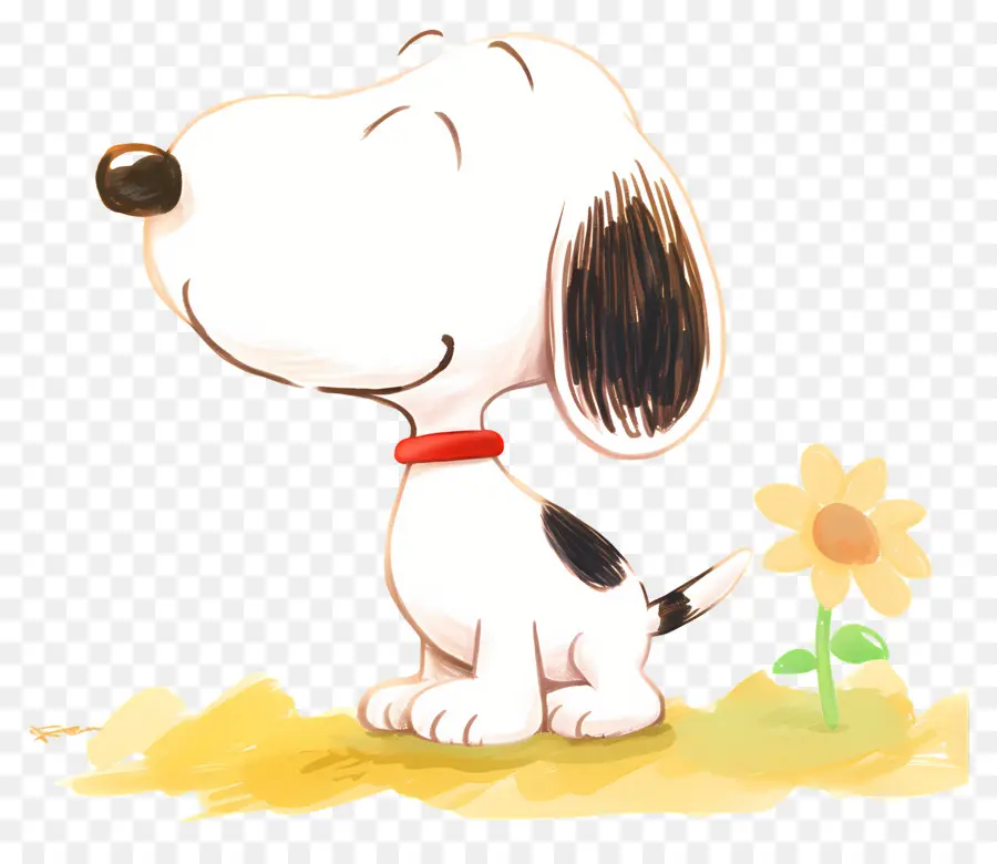 Snoopy，Perro De Dibujos Animados Con Flor PNG