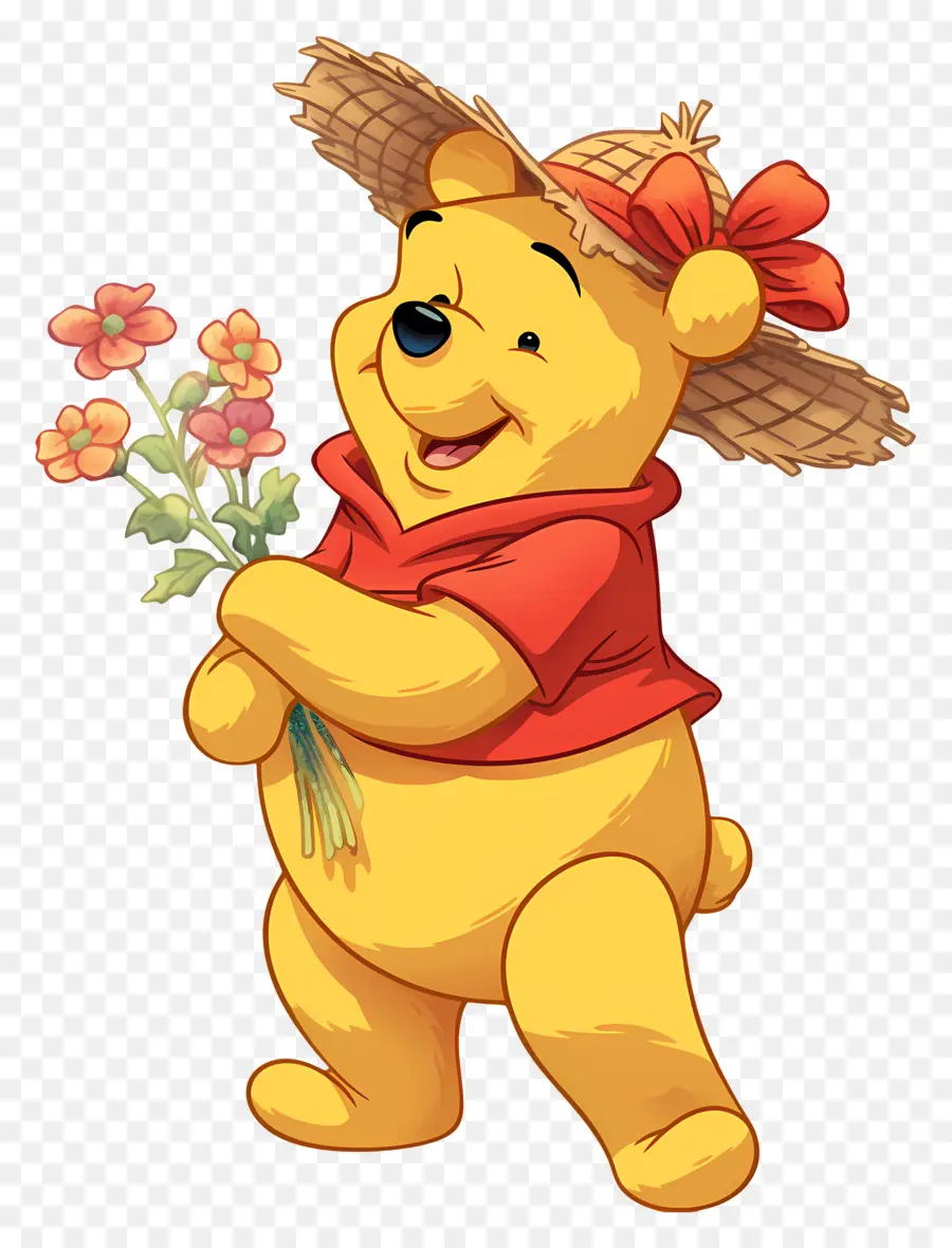 Winnie El Pooh，Oso Amarillo Con Flores PNG