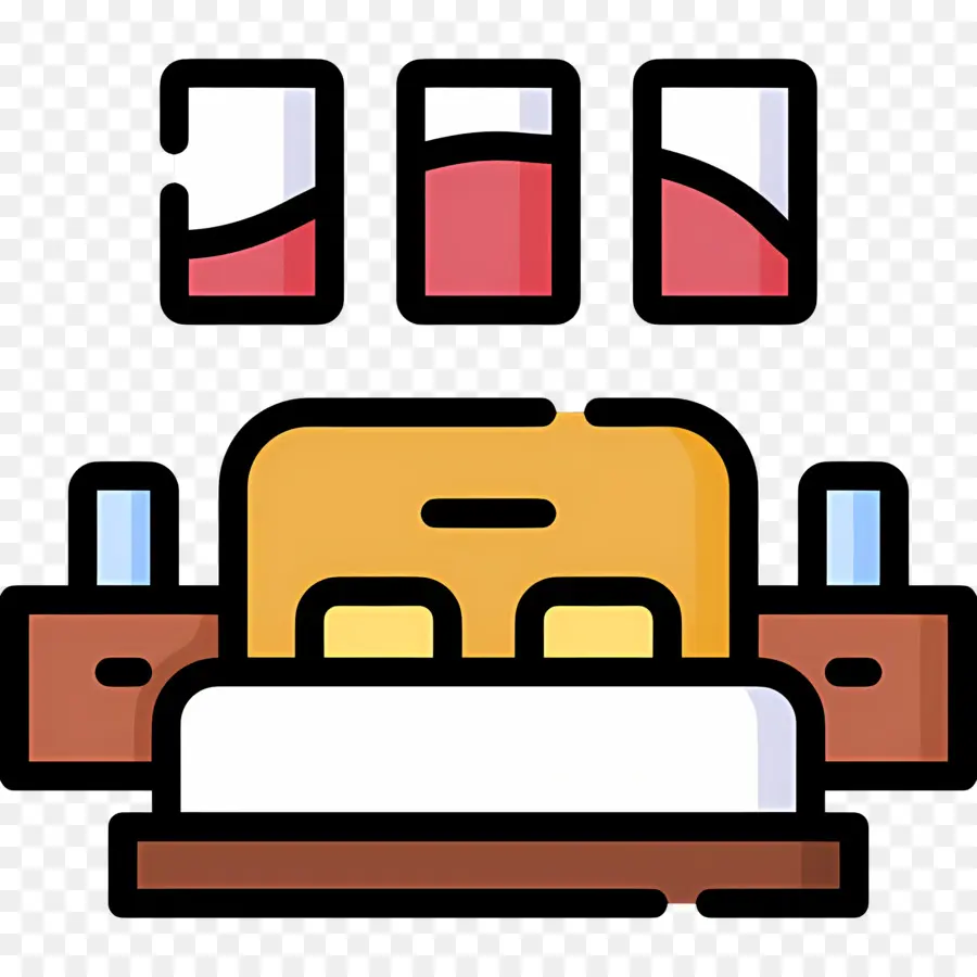 Dormitorio，Cama Con Mesas Auxiliares PNG