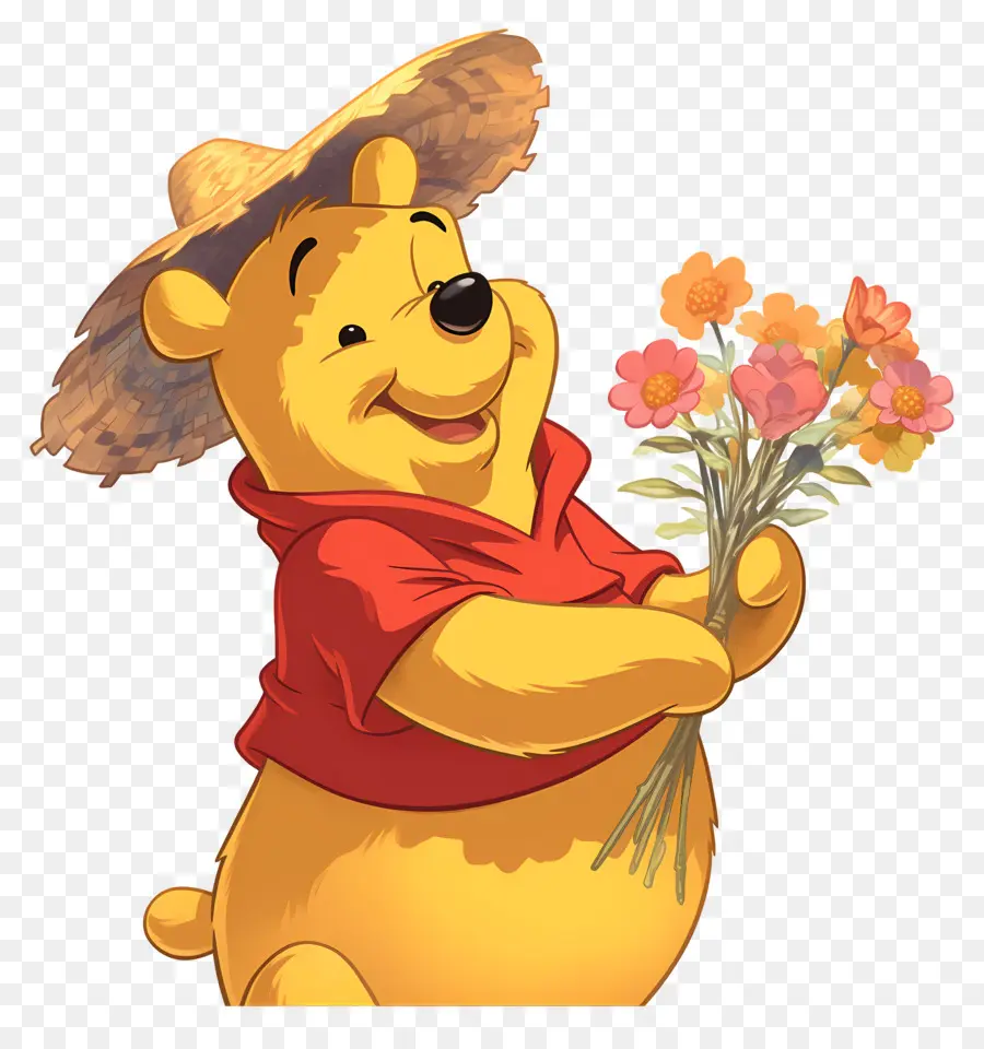 Winnie El Pooh，Oso Amarillo Con Flores PNG