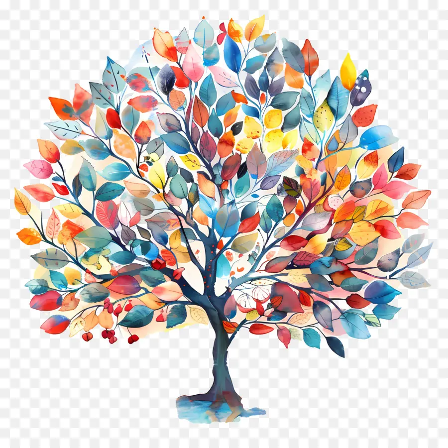 árbol De Acuarela，árbol Colorido PNG