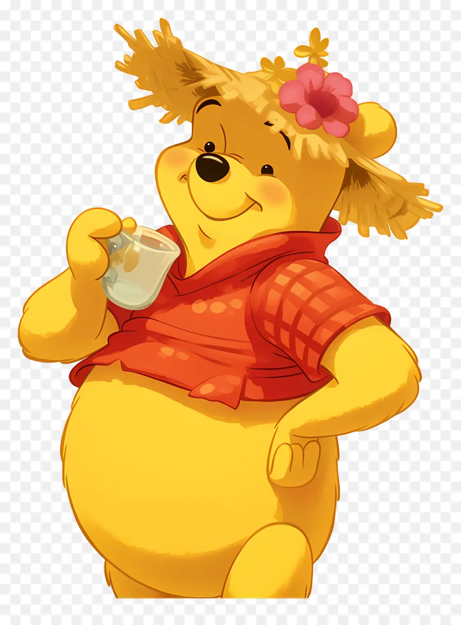 Winnie El Pooh，Oso Amarillo Con Sombrero De Paja PNG