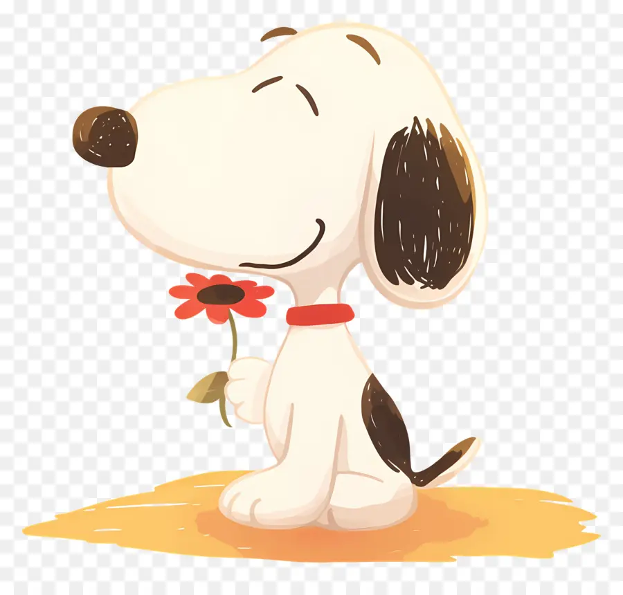 Snoopy，Perro De Dibujos Animados Con Flor PNG