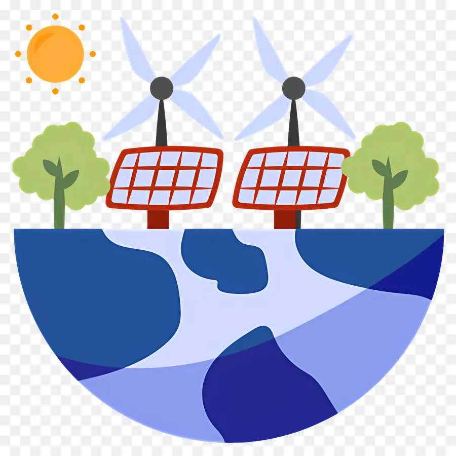 Sostenibilidad，Tierra Con Paneles Solares PNG