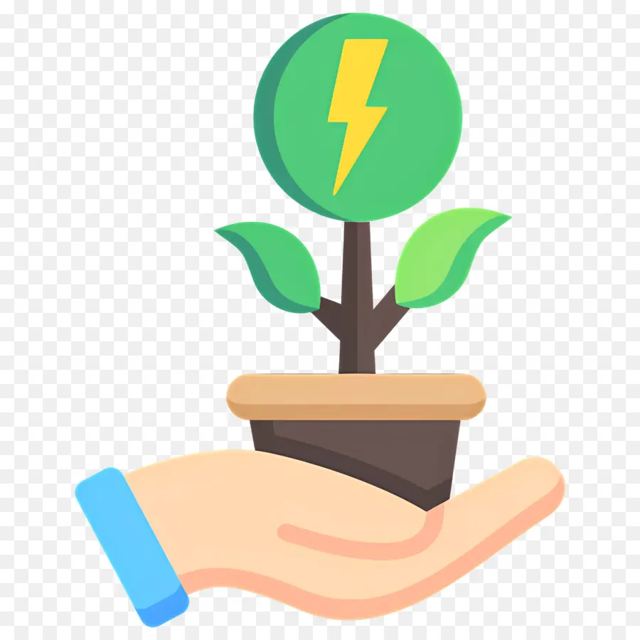 Sostenibilidad，Mano Con Planta Y Rayo PNG