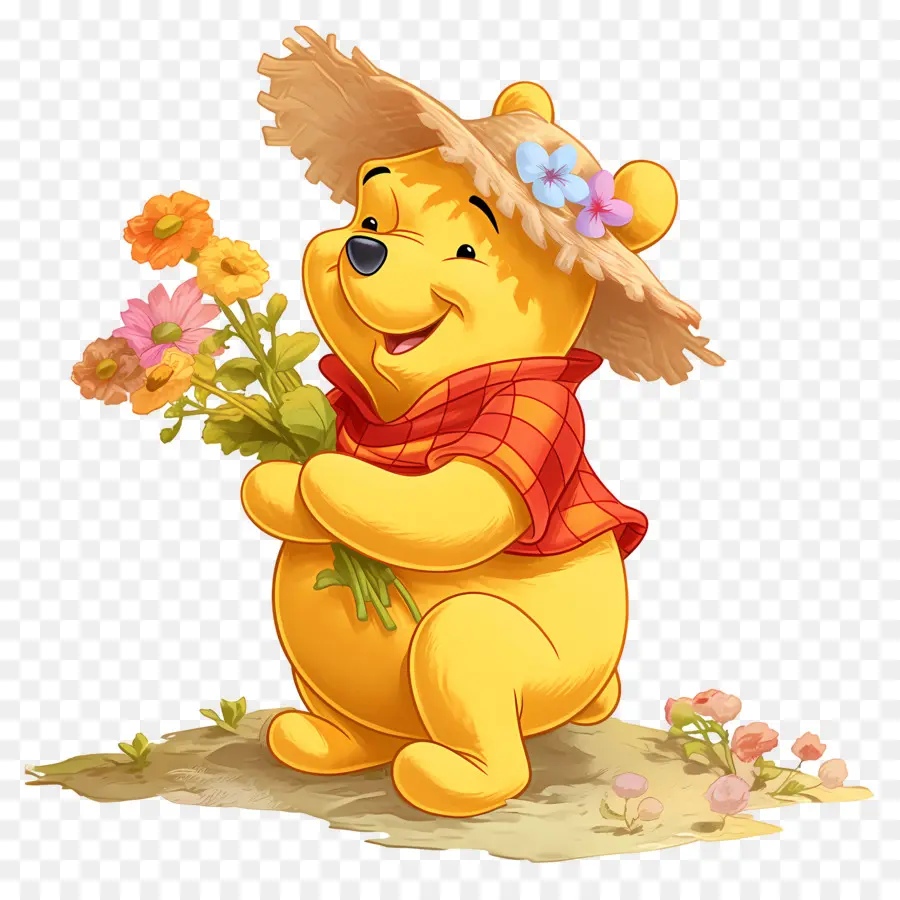 Winnie El Pooh，Oso Amarillo Con Flores PNG