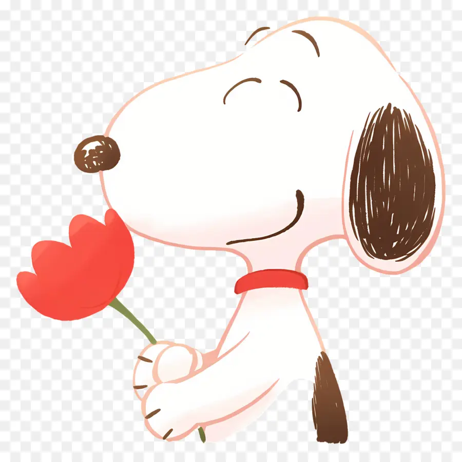 Snoopy，Perro De Dibujos Animados Con Flor PNG