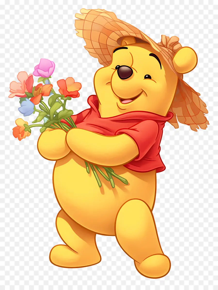 Winnie El Pooh，Oso Amarillo Con Flores PNG