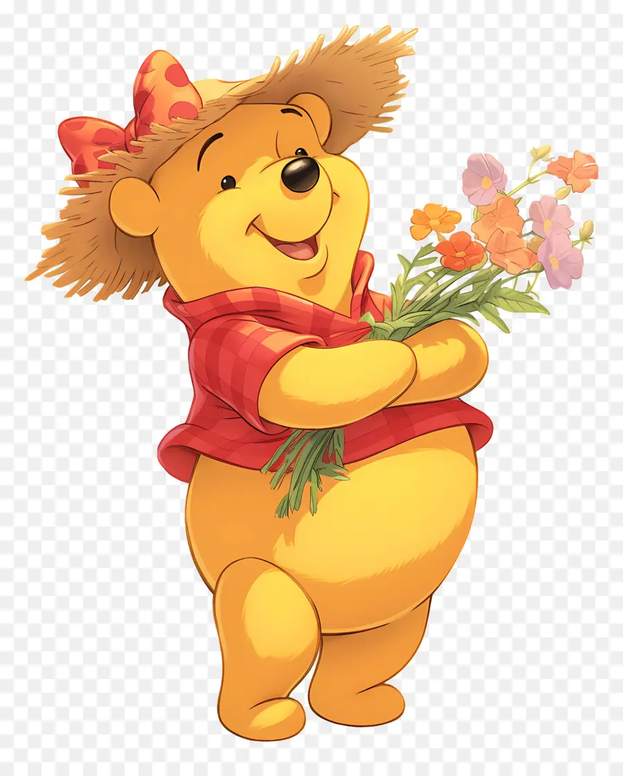 Winnie El Pooh，Oso Amarillo Con Flores PNG