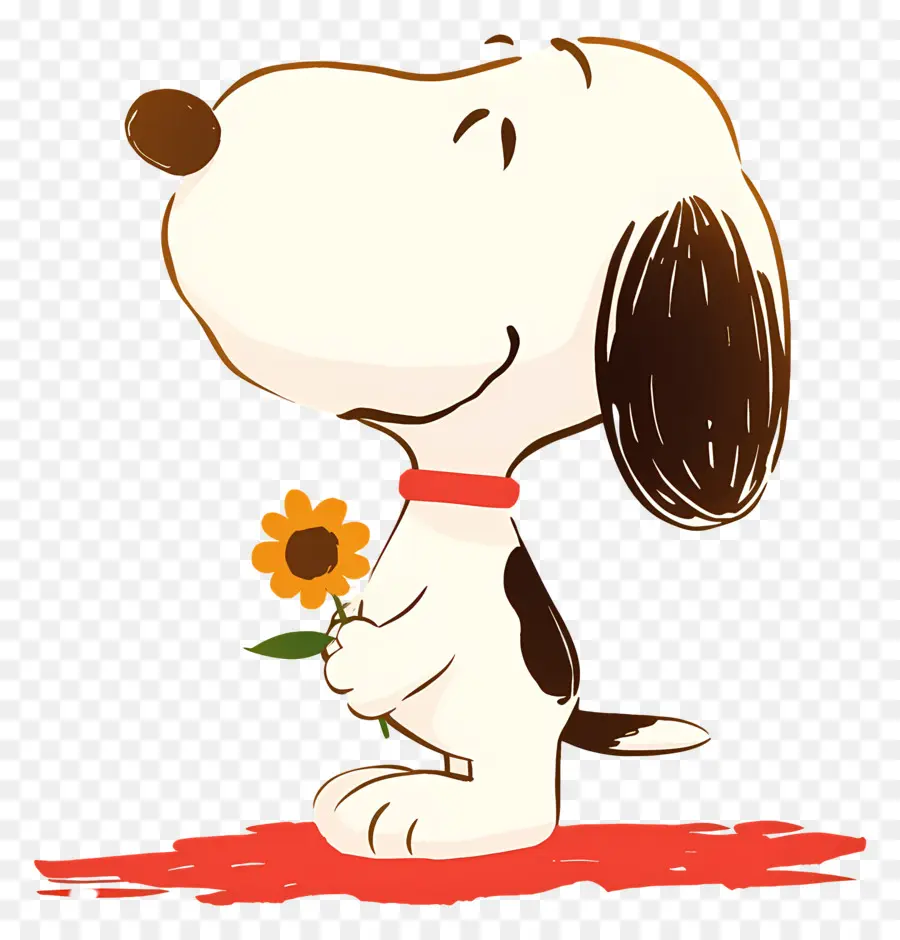 Snoopy，Perro De Dibujos Animados Con Flor PNG