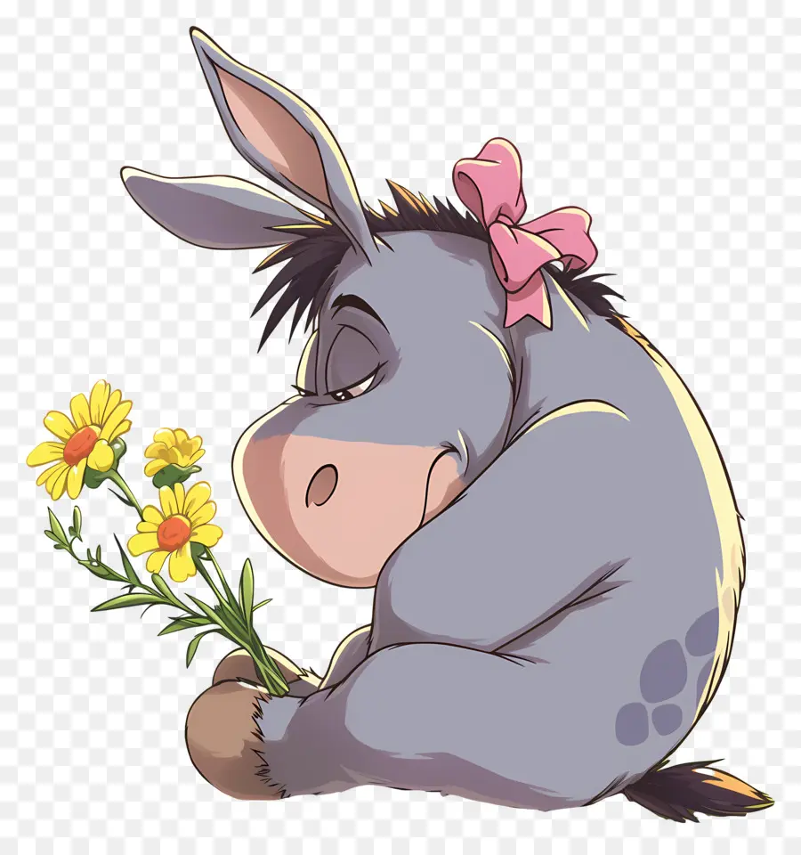 Eeyore，Burro Con Flores PNG