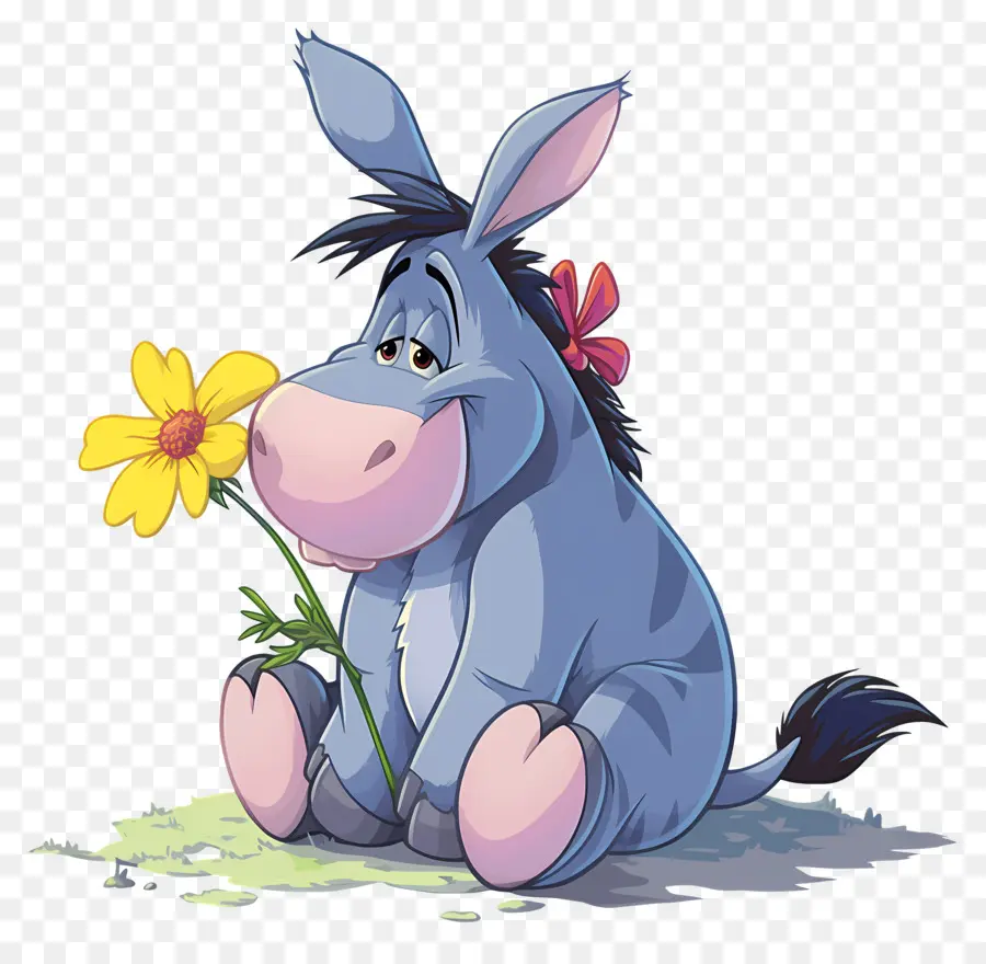 Eeyore，Burro Con Flor PNG