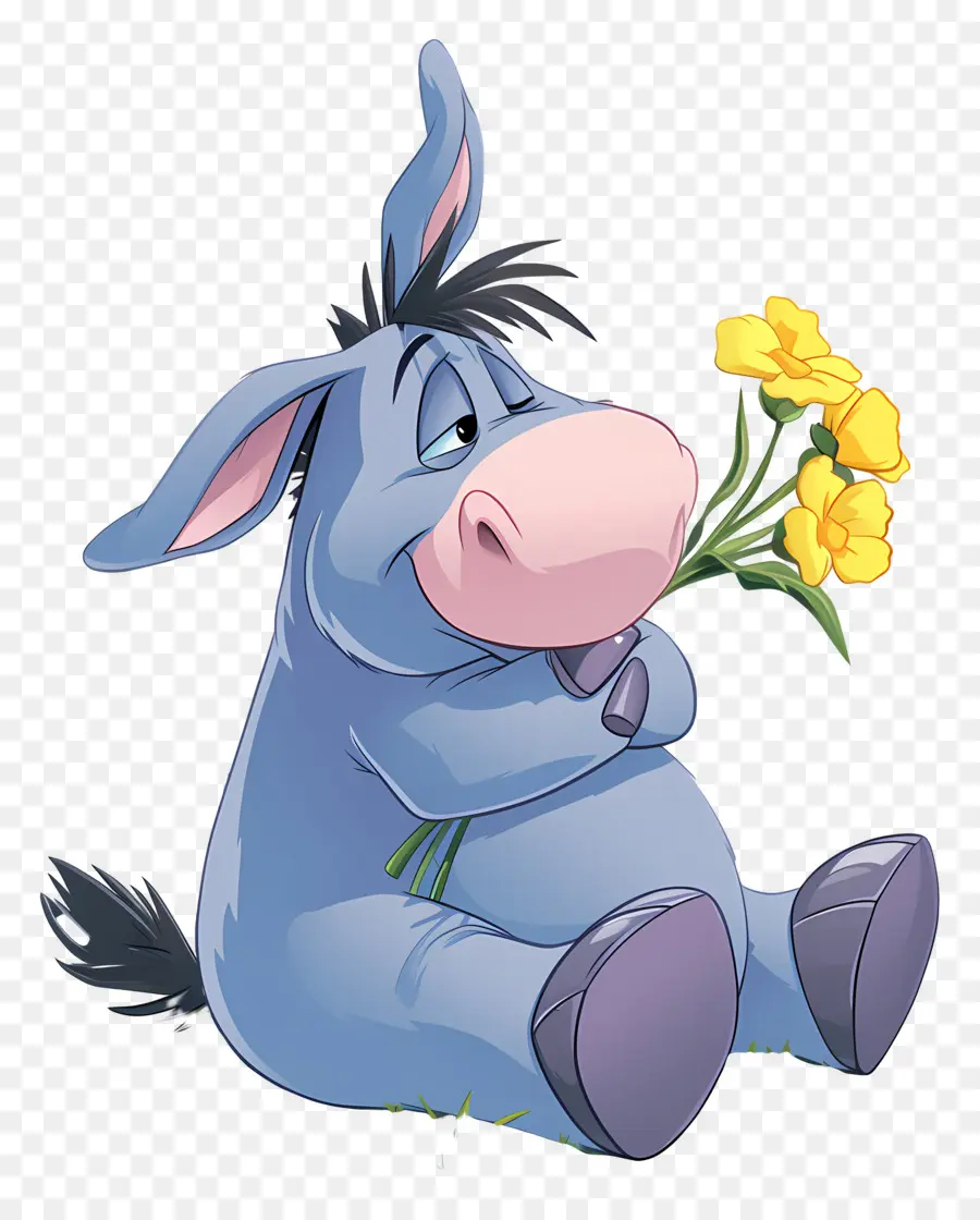 Eeyore，Burro Con Flor PNG