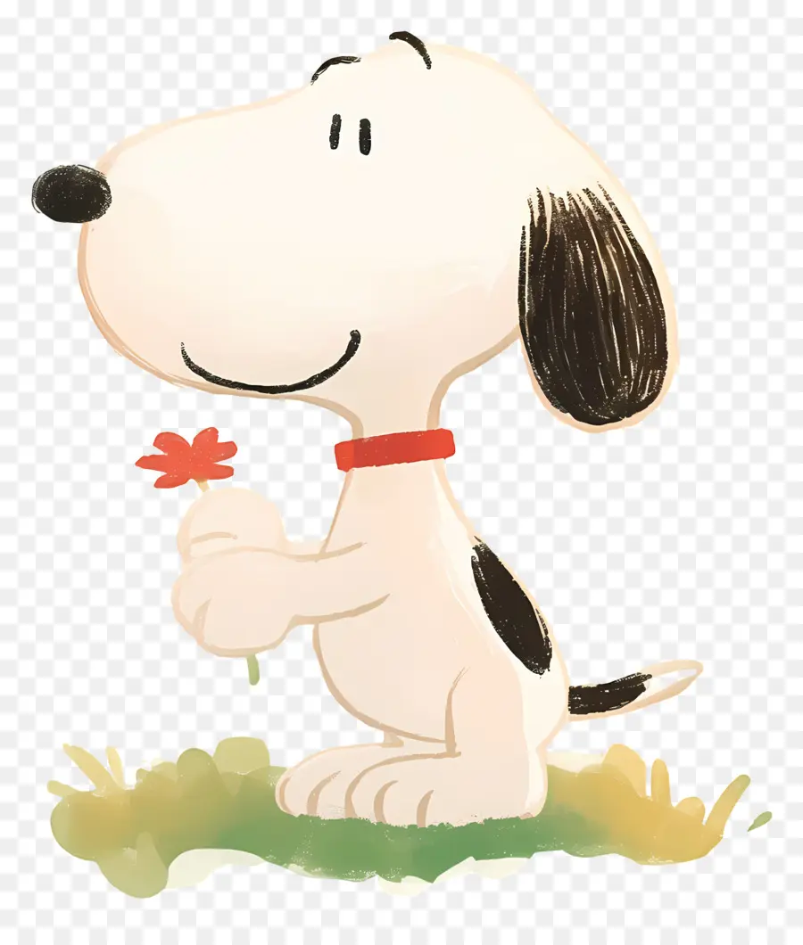 Snoopy，Perro De Dibujos Animados Con Flor PNG