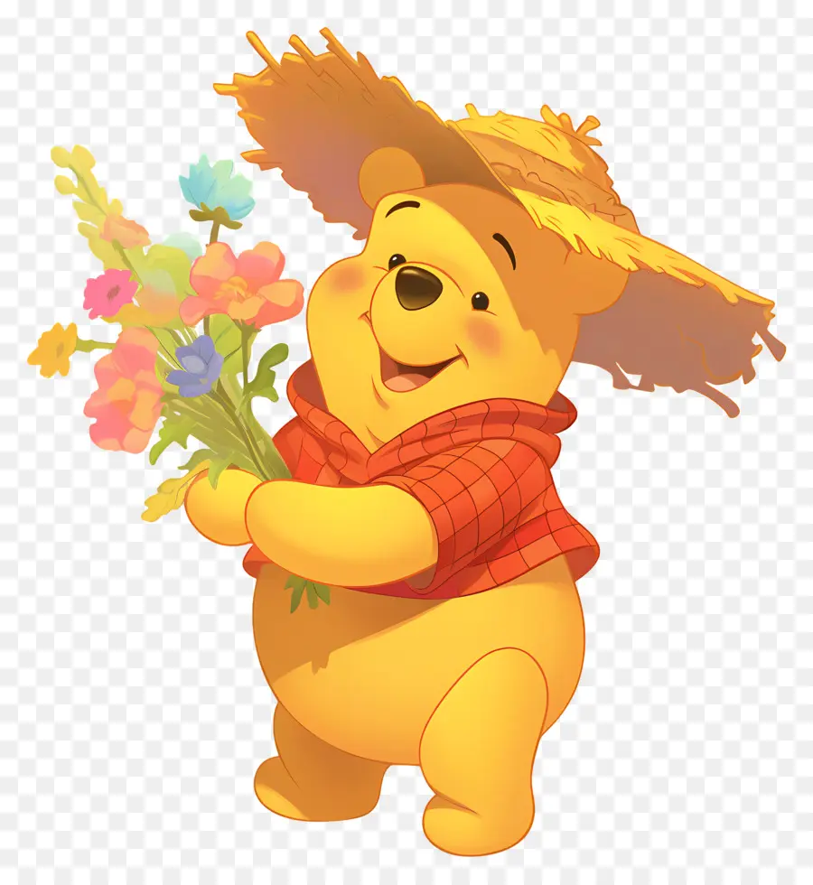 Winnie El Pooh，Oso Amarillo Con Flores PNG