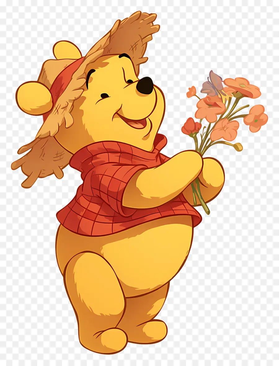 Winnie El Pooh，Oso Amarillo Con Flores PNG