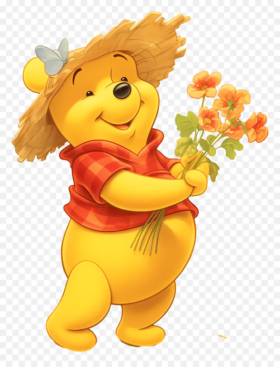 Winnie El Pooh，Oso Amarillo Con Flores PNG