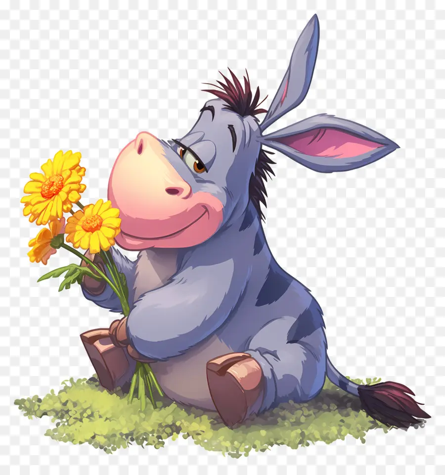 Eeyore，Burro Con Flor PNG