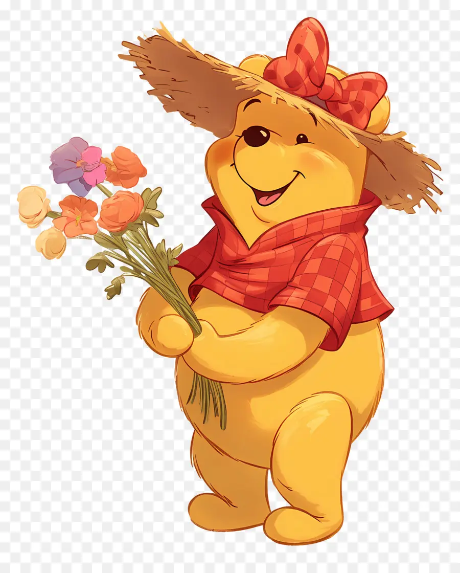 Winnie El Pooh，Oso Amarillo Con Flores PNG