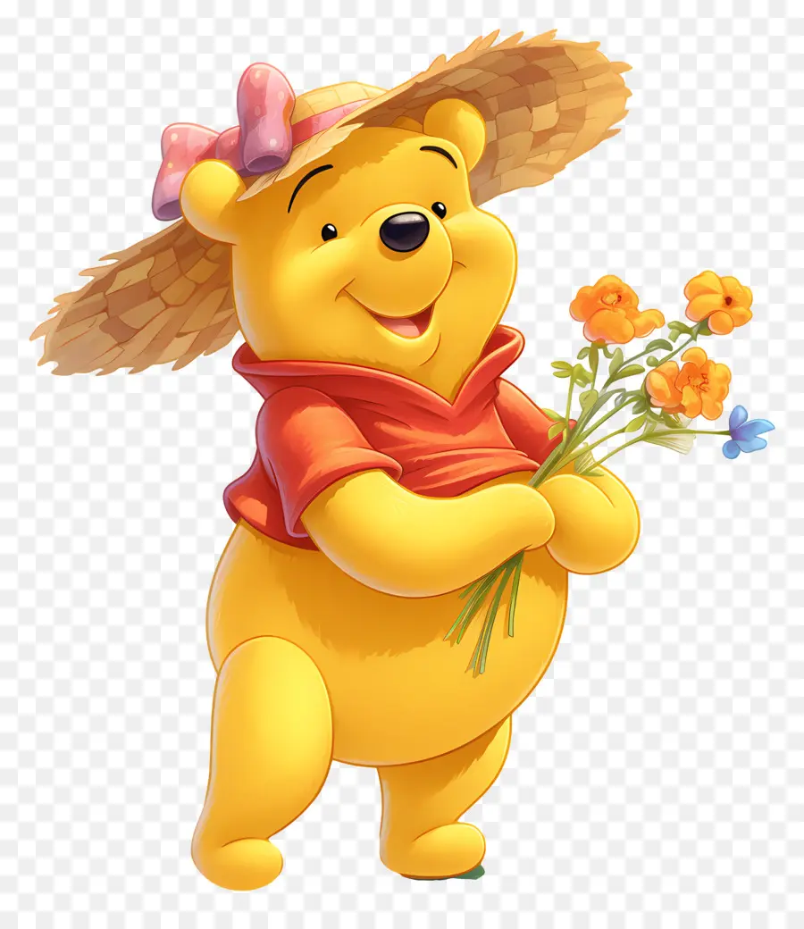 Winnie El Pooh，Oso Amarillo Con Flores PNG