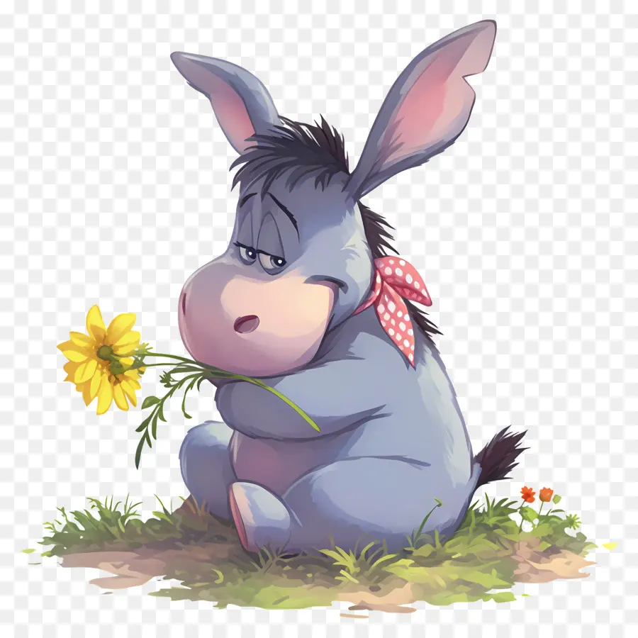 Eeyore，Burro Con Flor PNG