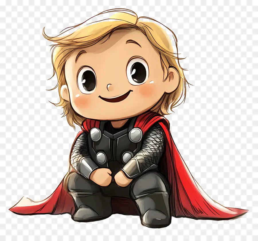 Thor，Personaje Sonriente Con Capa Roja PNG