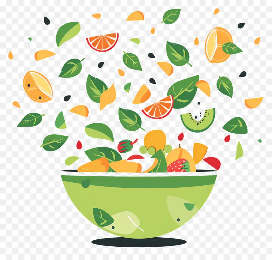 Ensalada De Frutas，Frutas Y Hojas PNG