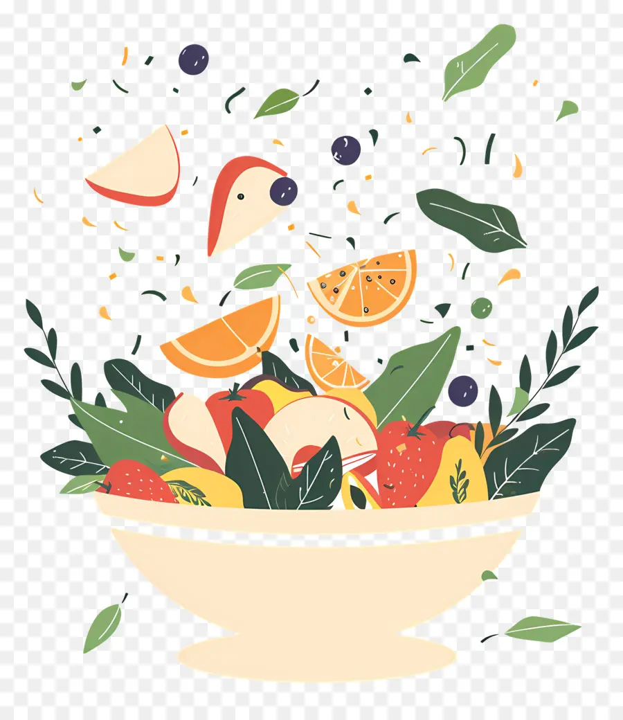 Ensalada De Frutas，Frutas Y Hojas PNG