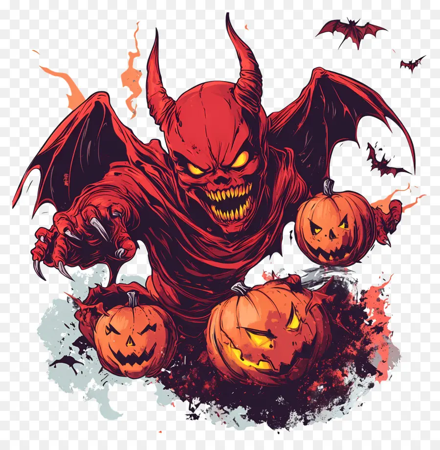 Diablo De Halloween，Demonio Con Calabazas PNG