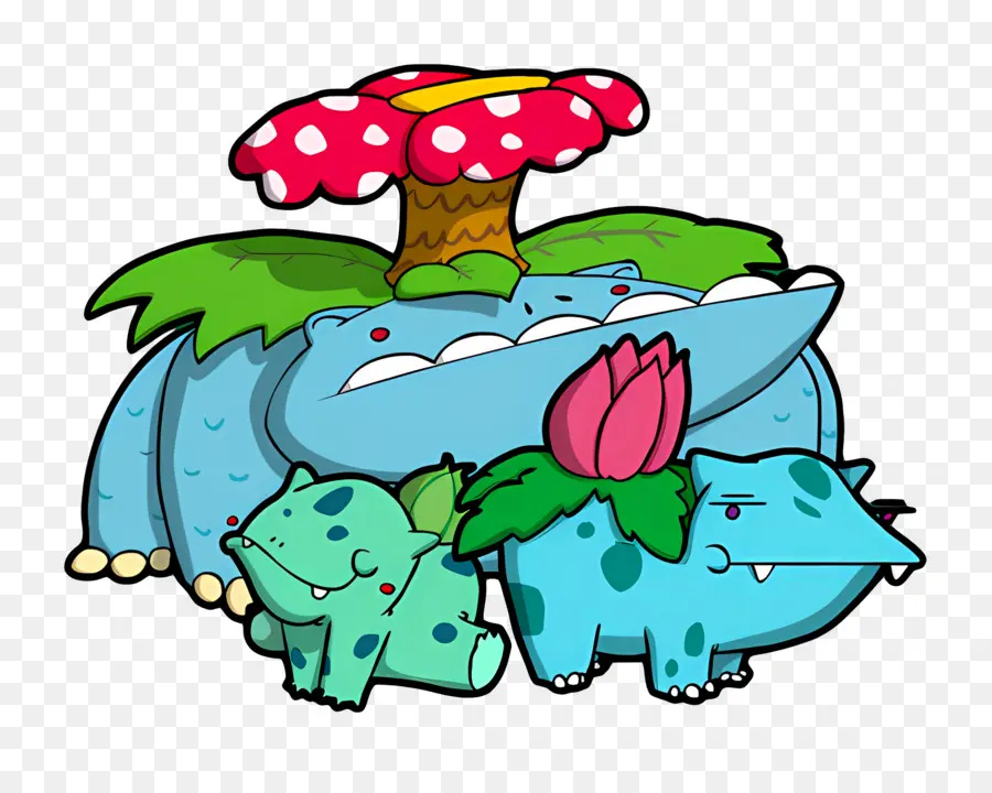 Bulbasaur，Familia Bulbasaur De Dibujos Animados PNG