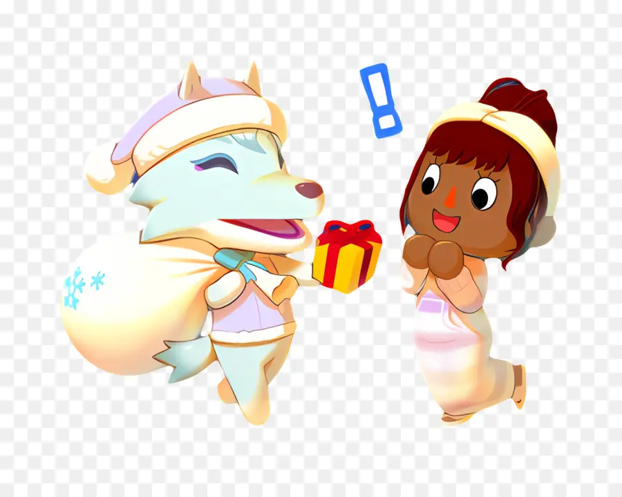 Cruce De Animales，Lobo Y Niña Con Regalo PNG