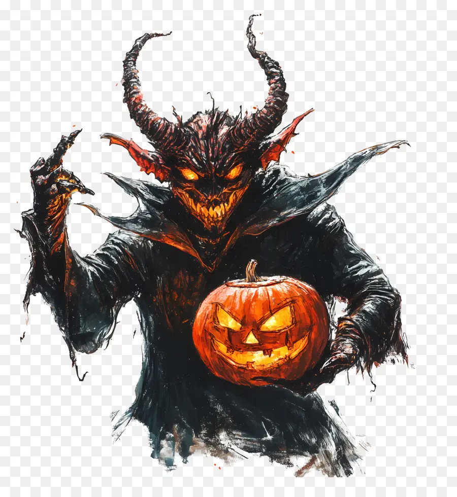 Diablo De Halloween，Criatura Con Cabeza De Calabaza PNG