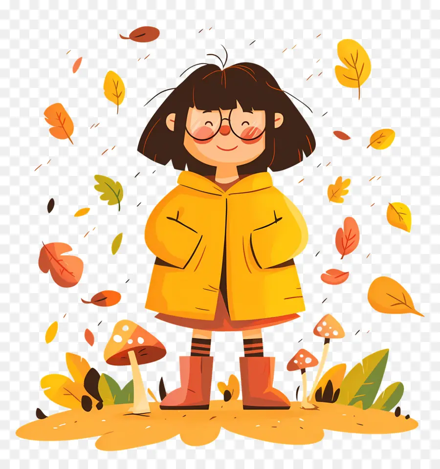 Fondo De Otoño，Chica Con Abrigo Amarillo PNG