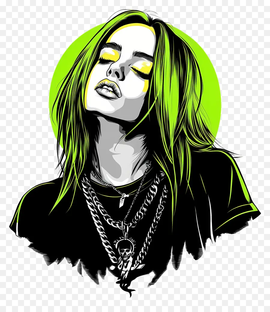 Billie Eilish，Ilustración Colorida PNG