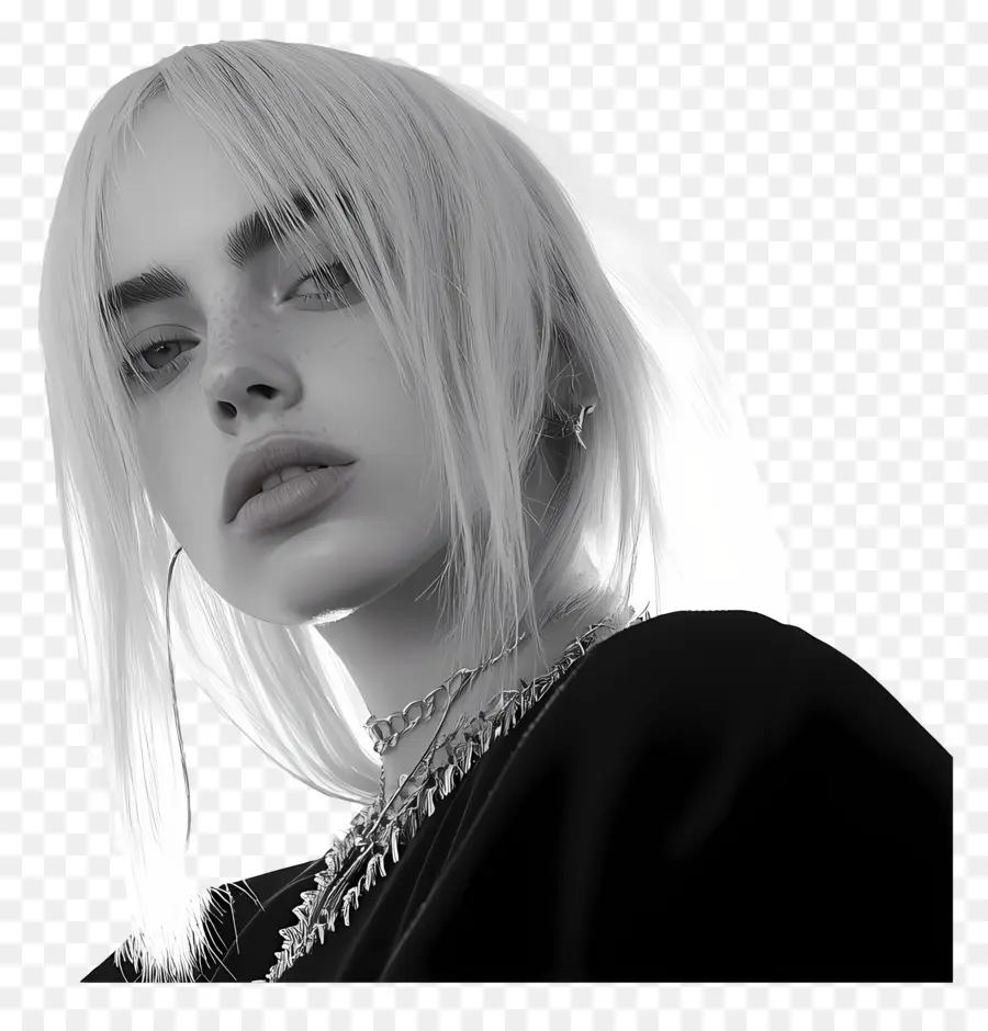 Billie Eilish，Retrato En Blanco Y Negro PNG