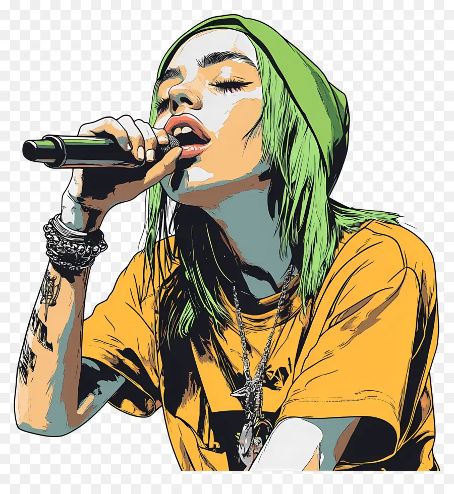 Billie Eilish，Cantante Con Micrófono PNG