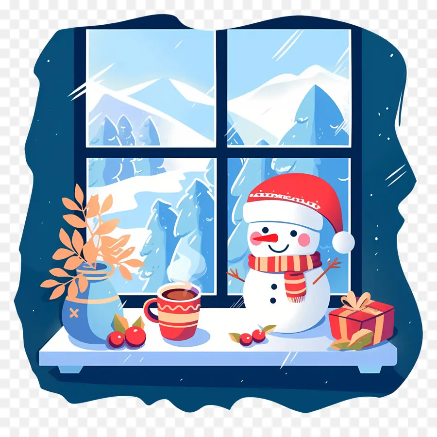 Escena De Invierno，Muñeco De Nieve Con Regalos PNG