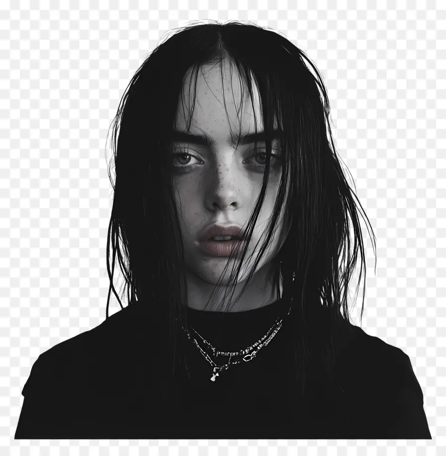 Billie Eilish，Retrato En Blanco Y Negro PNG