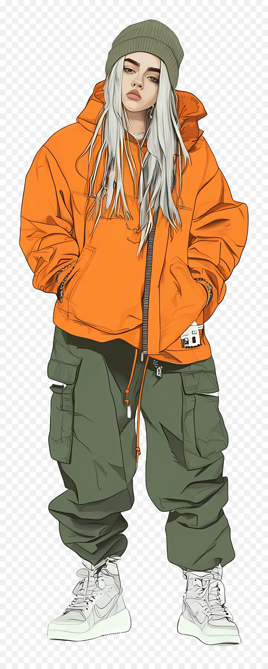 Billie Eilish，Personaje De Chaqueta Naranja PNG