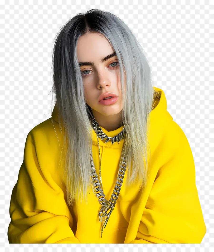 Billie Eilish，Persona Con Sudadera Con Capucha Amarilla PNG