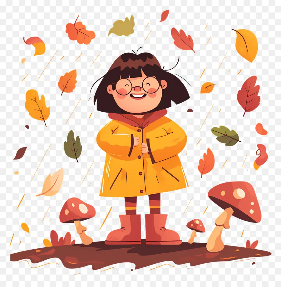 Fondo De Otoño，Chica Con Abrigo Amarillo PNG