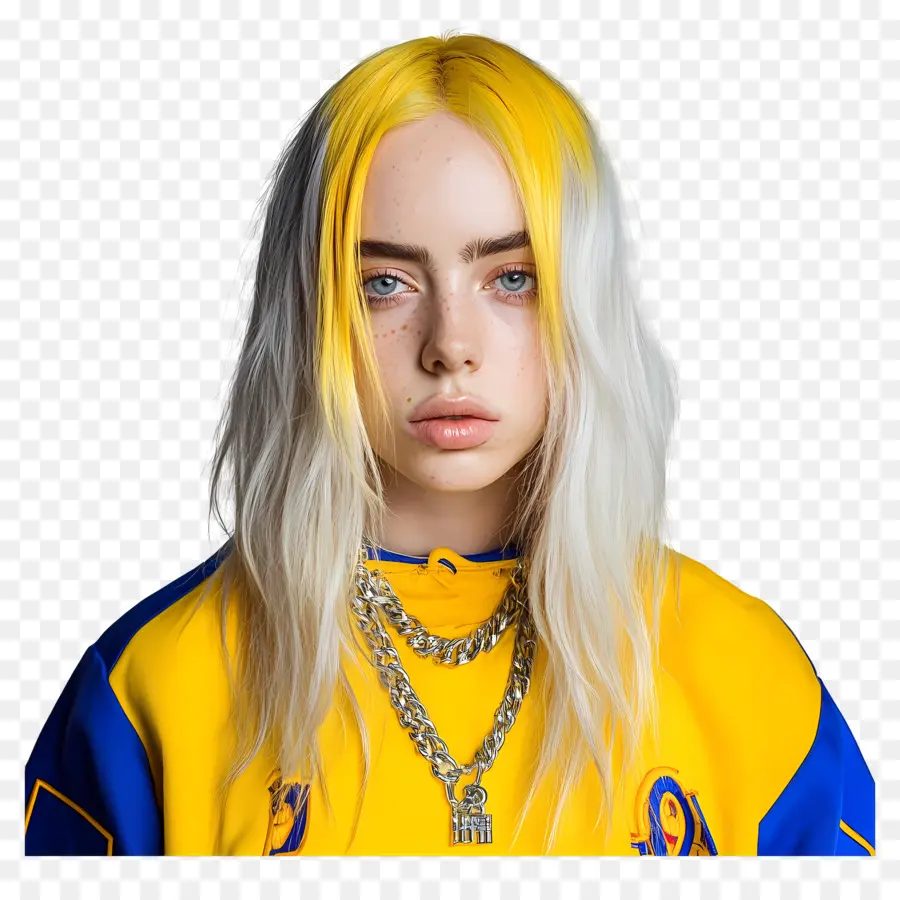 Billie Eilish，Persona Con Sudadera Con Capucha Amarilla PNG