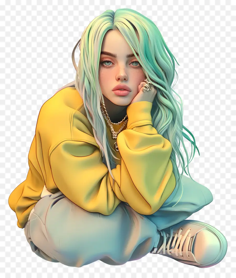 Billie Eilish，Personaje 3d Con Cabello Colorido PNG