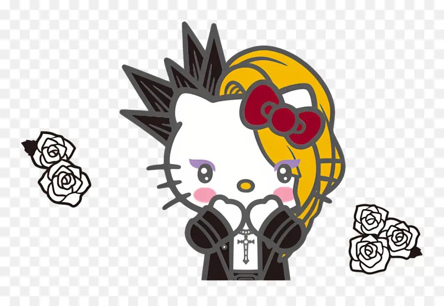 Yoshikitty，Personaje De Dibujos Animados Con Pelo Puntiagudo Y Rosas PNG