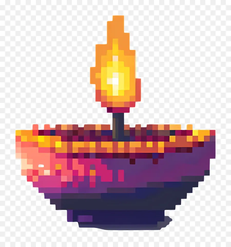 Diwali Diya De Píxeles，Diya Pixelada PNG