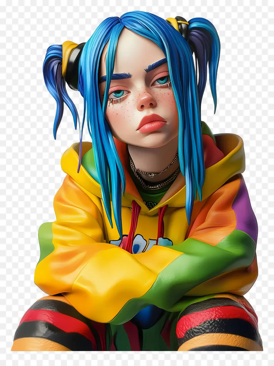 Billie Eilish，Personaje 3d Con Pelo Azul PNG