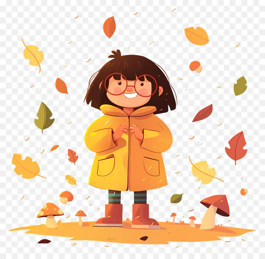 Fondo De Otoño，Chica Con Abrigo Amarillo PNG