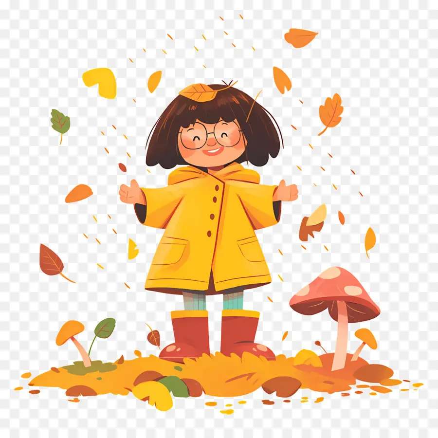 Fondo De Otoño，Chica Con Abrigo Amarillo PNG