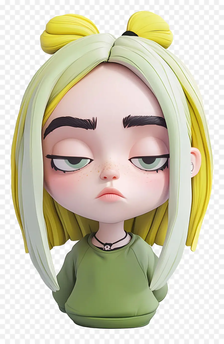 Billie Eilish，Personaje Chibi Con Cabello Verde PNG