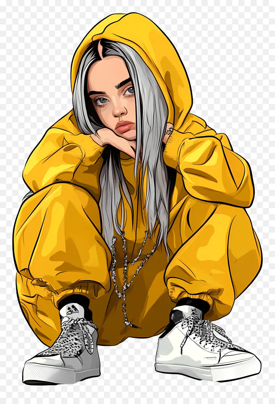 Billie Eilish，Personaje Con Capucha Amarilla PNG